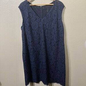 Ralph Lauren Navy Lace Sheath Dress Zipper Elegant Classy Old‎ Money Size 16